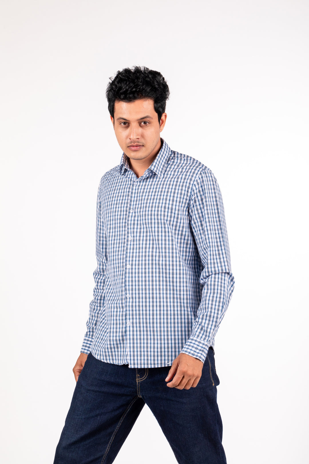 Cerulean Blue Checked Shirt