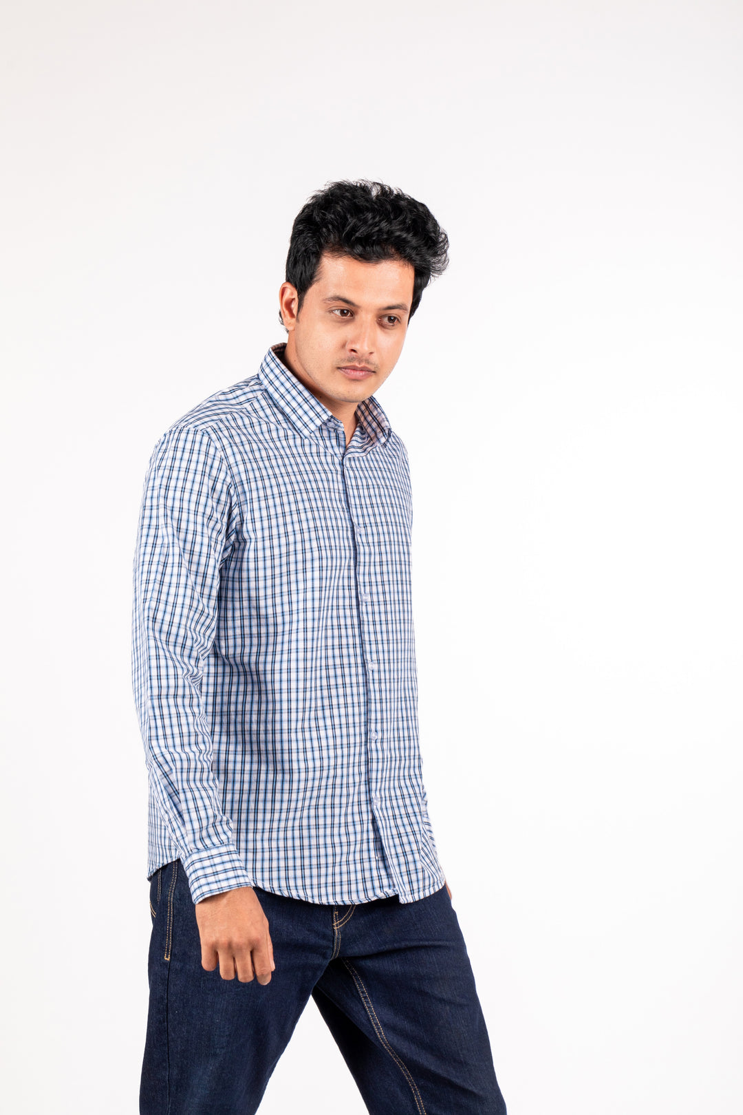 Cerulean Blue Checked Shirt