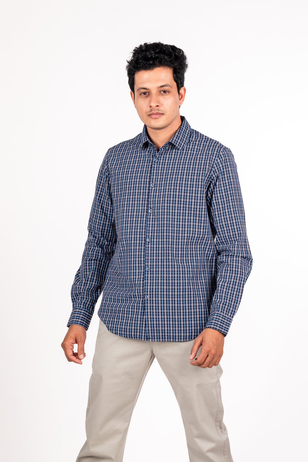 Navy Blue Checked Shirt