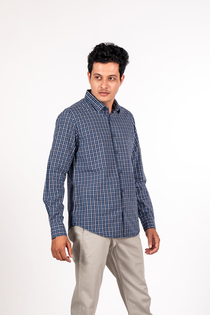 Navy Blue Checked Shirt